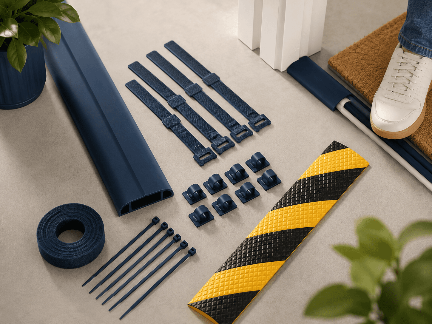 Cable & Entryway Tidy Kit — Floor cable cover channel, Cable ties, Adhesive wall clips