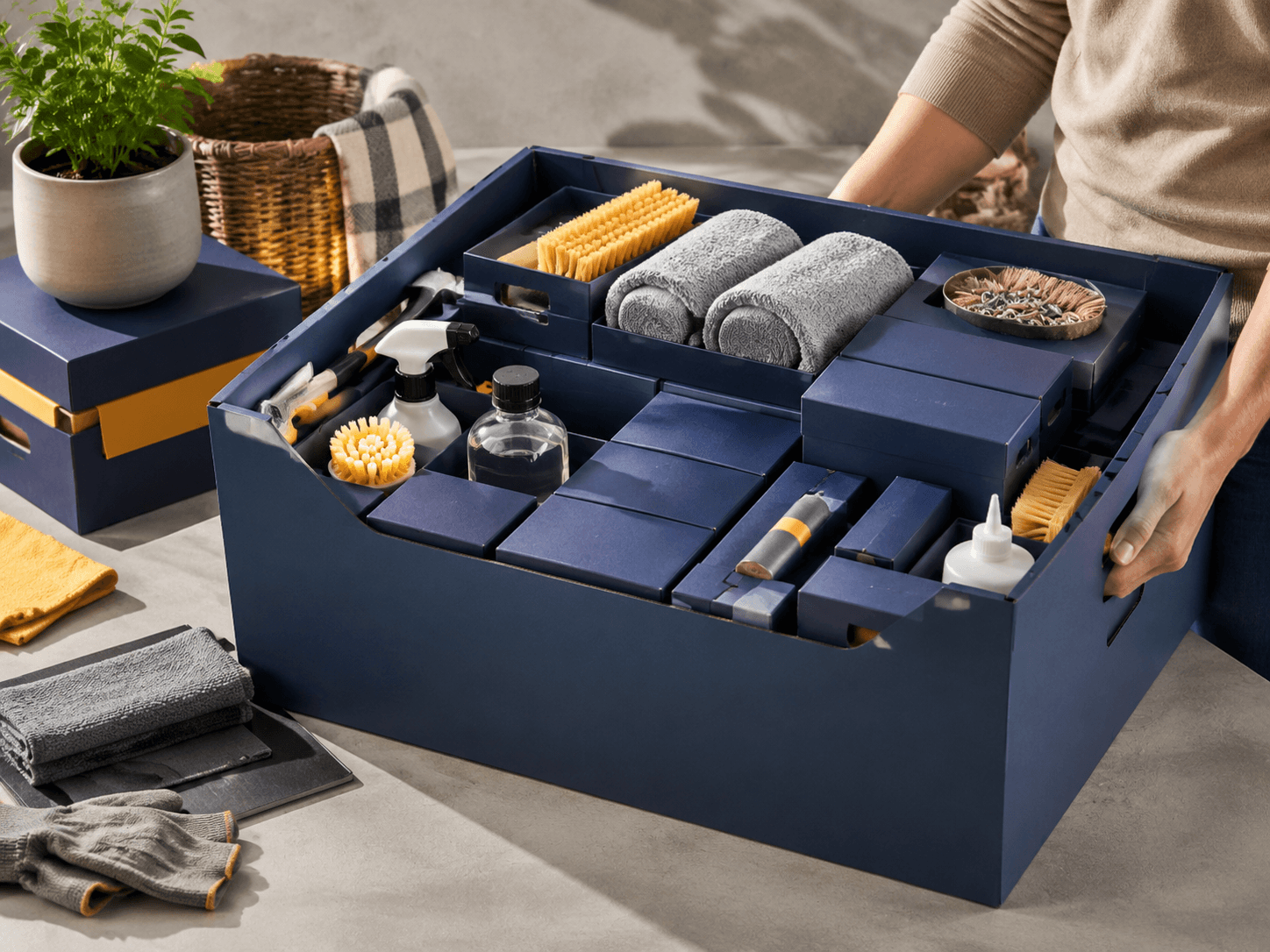 The Complete Home Care Bundle crate holding five nested Steadwell kits