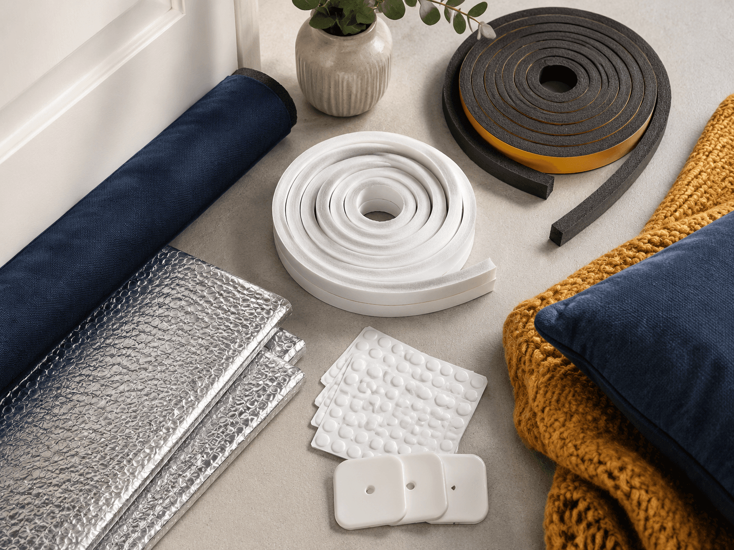 Draught & Insulation Comfort Kit — Door-bottom draught excluder, Window seal foam, Socket insulation pads