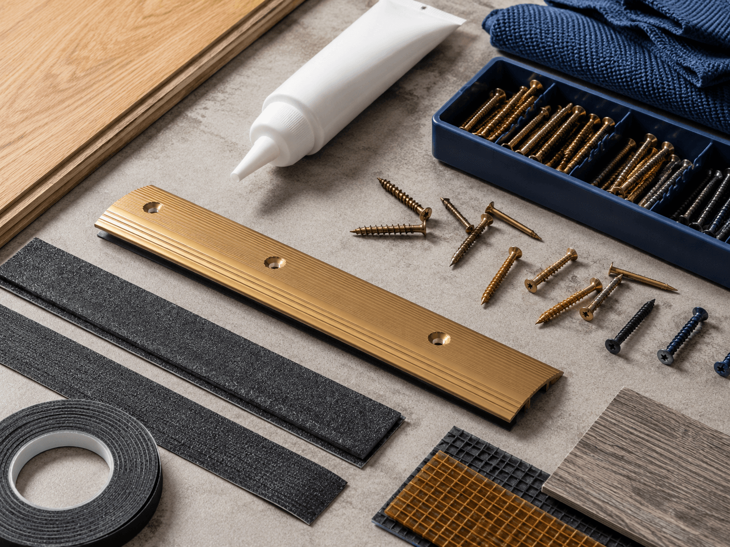 Squeaky Floor & Threshold Kit — Anti-squeak floor screws, Gap filler, Threshold transition bar